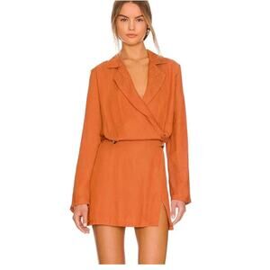 Free People Simone Wrap Dress Long Sleeve Collared Shirtdress Blazer Mini XS
